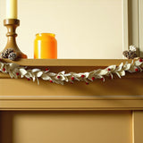 Wool Felt Christmas Garland, Cream Leaves, Red Berries, Handmade