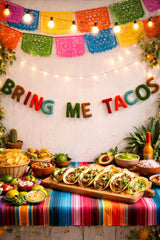 Bring Me Tacos Garland, Fiesta Party Banner, Handmade Felt Garland, Taco Party Decor, Cinco de Mayo Decorations, Mexican Theme Party Sign