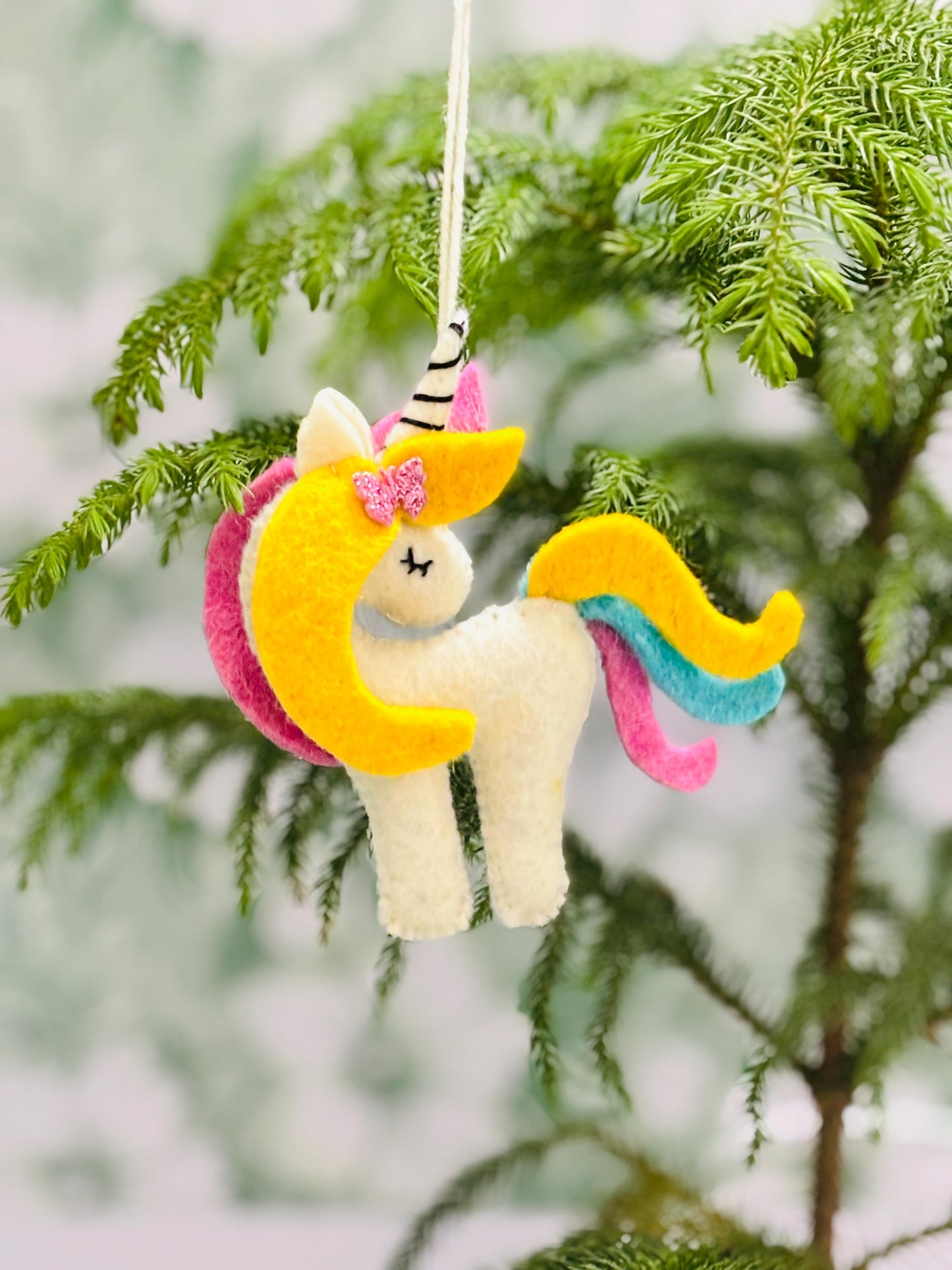 Felt Unicorn Christmas Ornament: Handmade Wool Tree Decoration