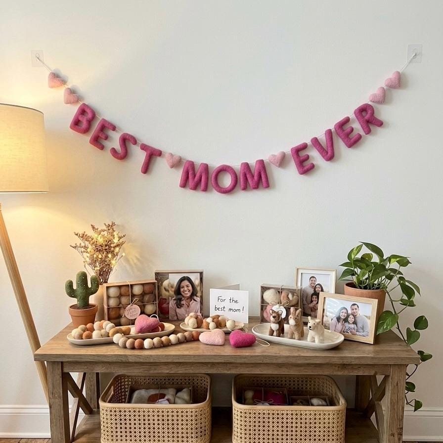 Best Mom Ever Garland, Mother’s Day Banner, Handmade Wool Felt Decor, Mom Gift, Felt Letter Garland, Mothers Day Wall Hanging