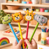 Safari Animal Pencil Toppers Set of 4, Handmade Wool Felt Jungle Pencil Toppers, Kids Party Favours, Return Gifts, School Favors