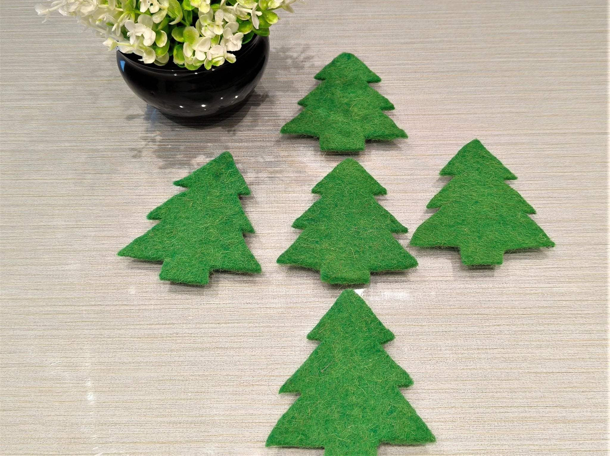 Handmade Wool Felt Christmas Tree Die Cuts: DIY Garland Ornaments, Pack of 5