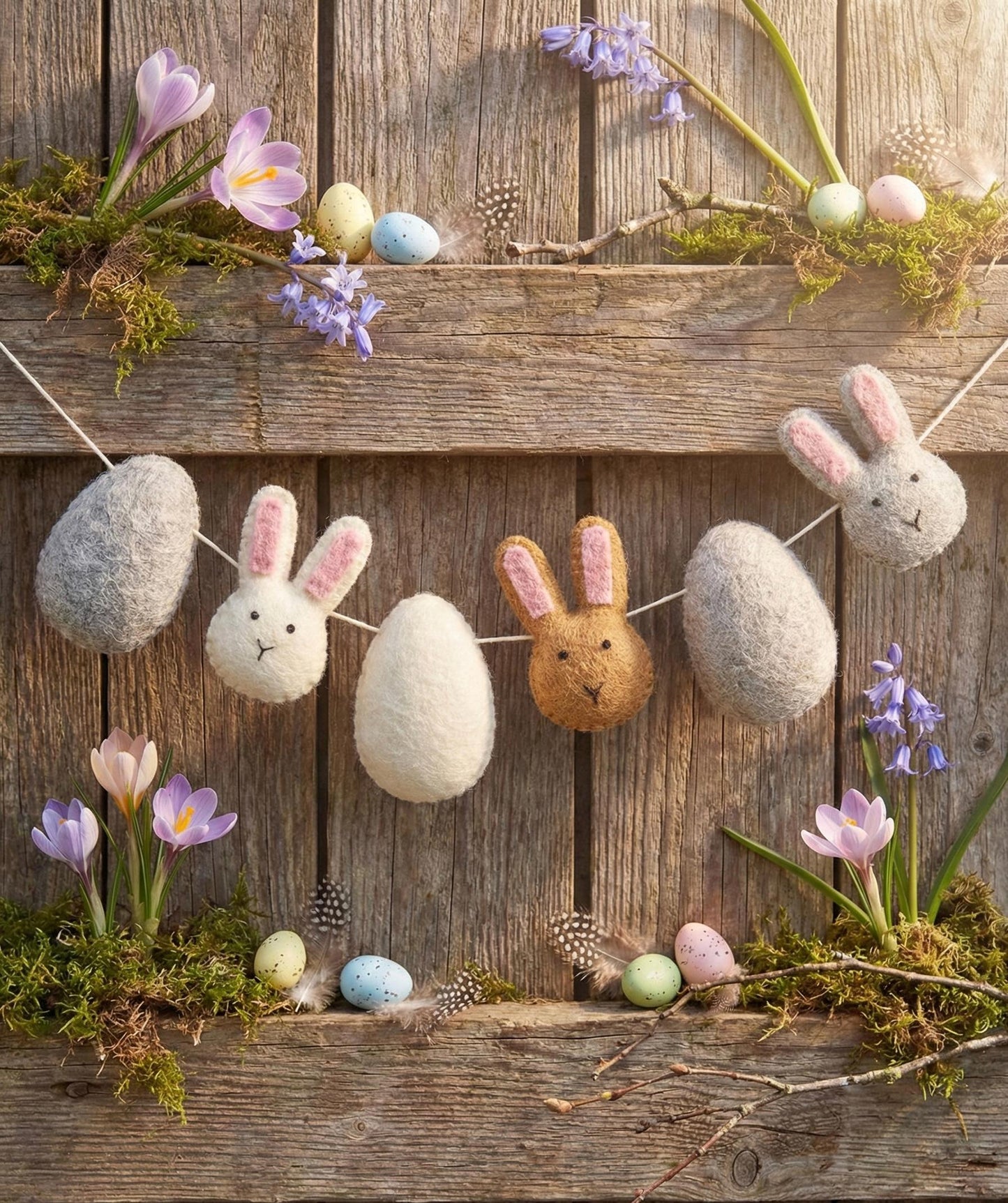 Wool Felt Easter Bunny Garland – Spring Bunny Banner for Easter Decor, Nursery Wall Hanging