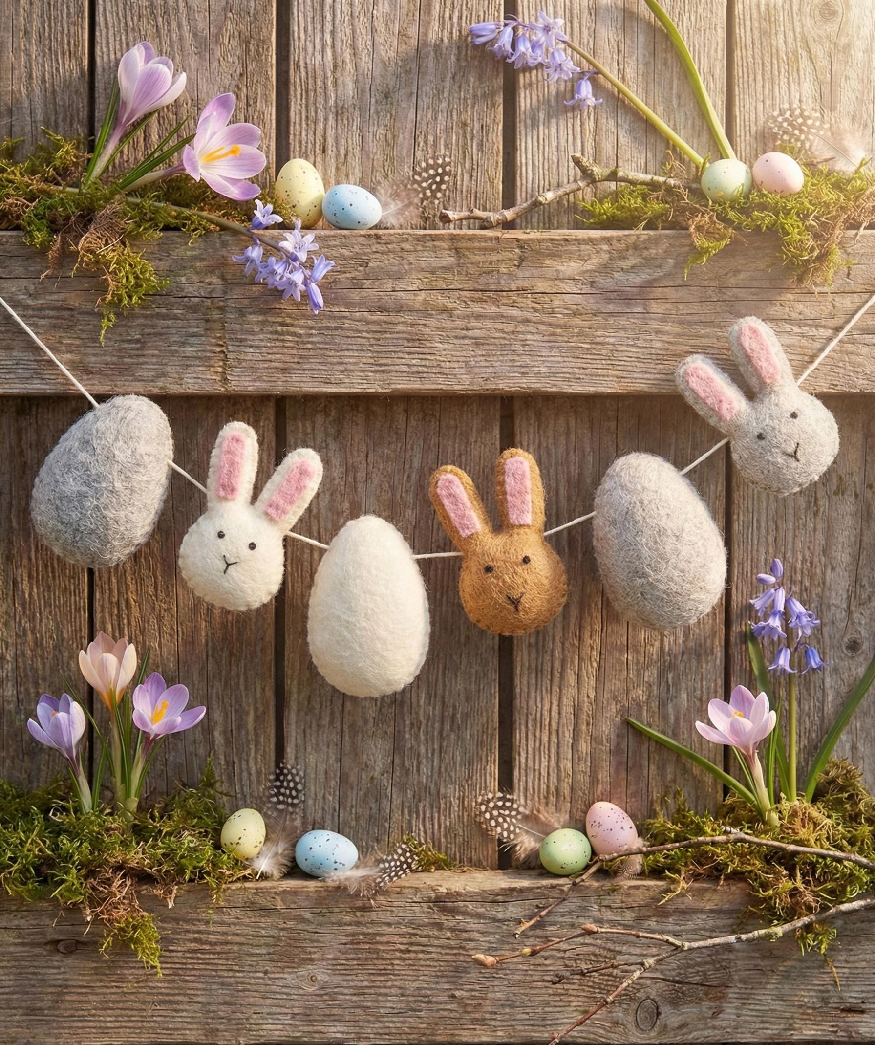 Wool Felt Easter Bunny Garland – Spring Bunny Banner for Easter Decor, Nursery Wall Hanging