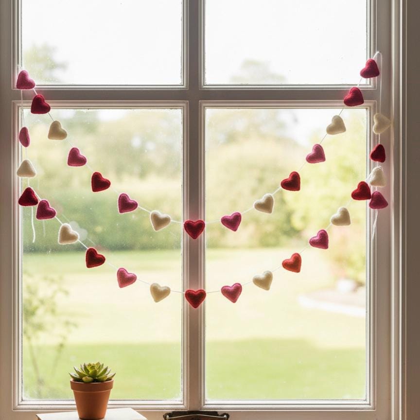 Valentine’s Day Hearts Decor Handmade Wool Felt Hearts Decoration Romantic Home Decor Heart Garland for Wall & Room Styling