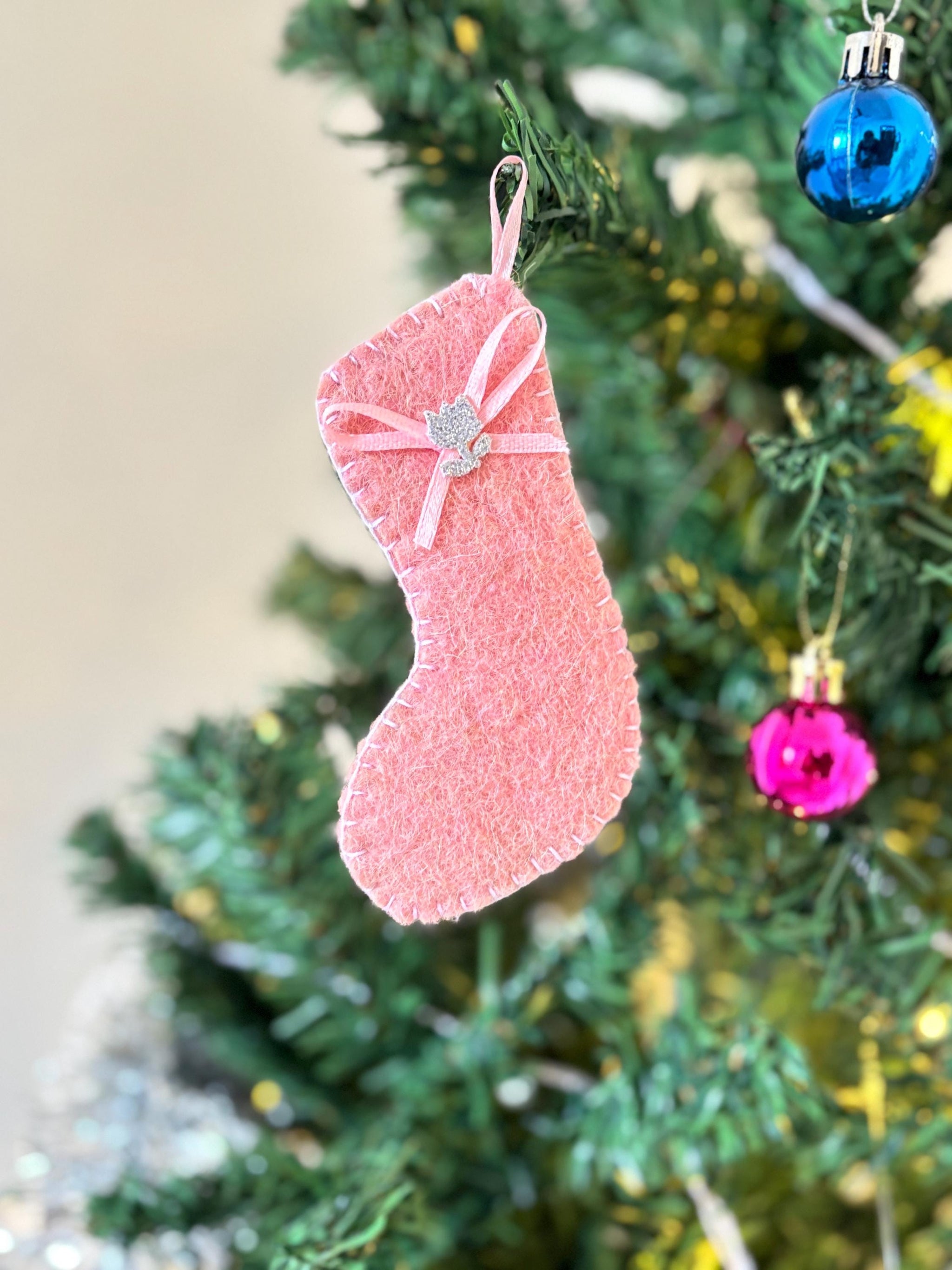 Handmade Felt Christmas Stocking Ornament: Mini Tree Decoration