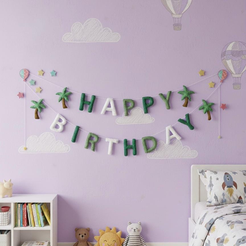 Happy Birthday Banner Garland, Handmade Felt Birthday Decor, First Birthday Banner, Kids Party Decoration, Nursery Wall Decor