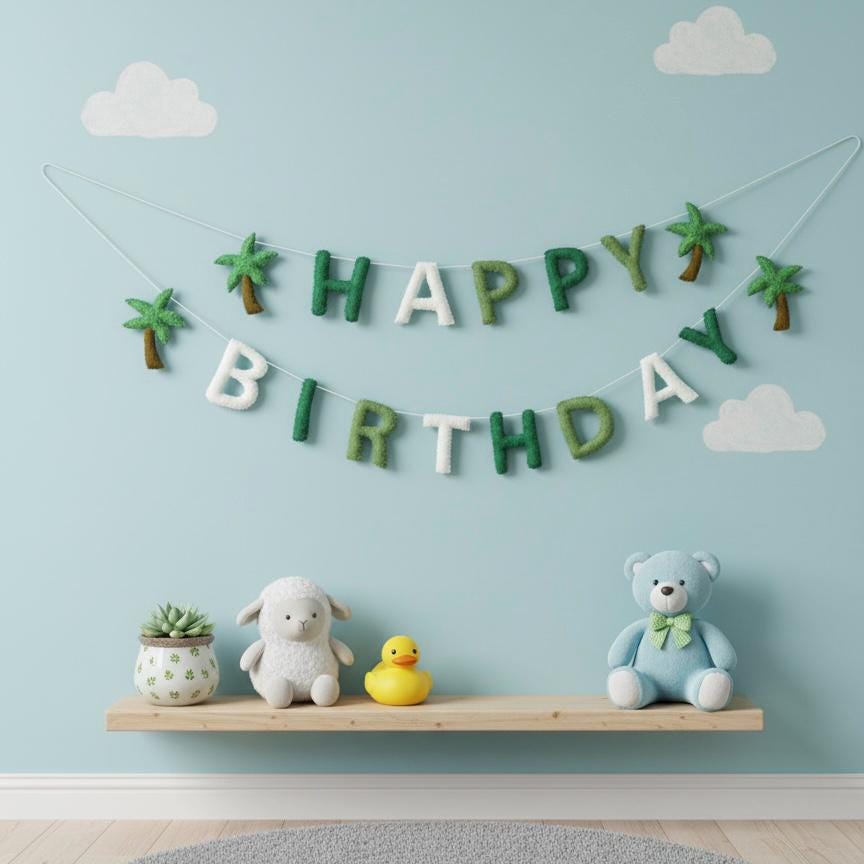 Happy Birthday Banner Garland, Handmade Felt Birthday Decor, First Birthday Banner, Kids Party Decoration, Nursery Wall Decor