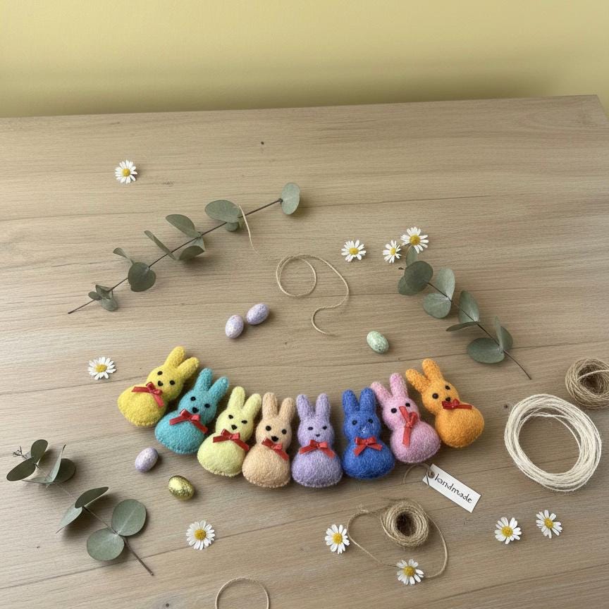 Wool Felt Bunny Garland – Handmade Easter Spring Nursery Decor