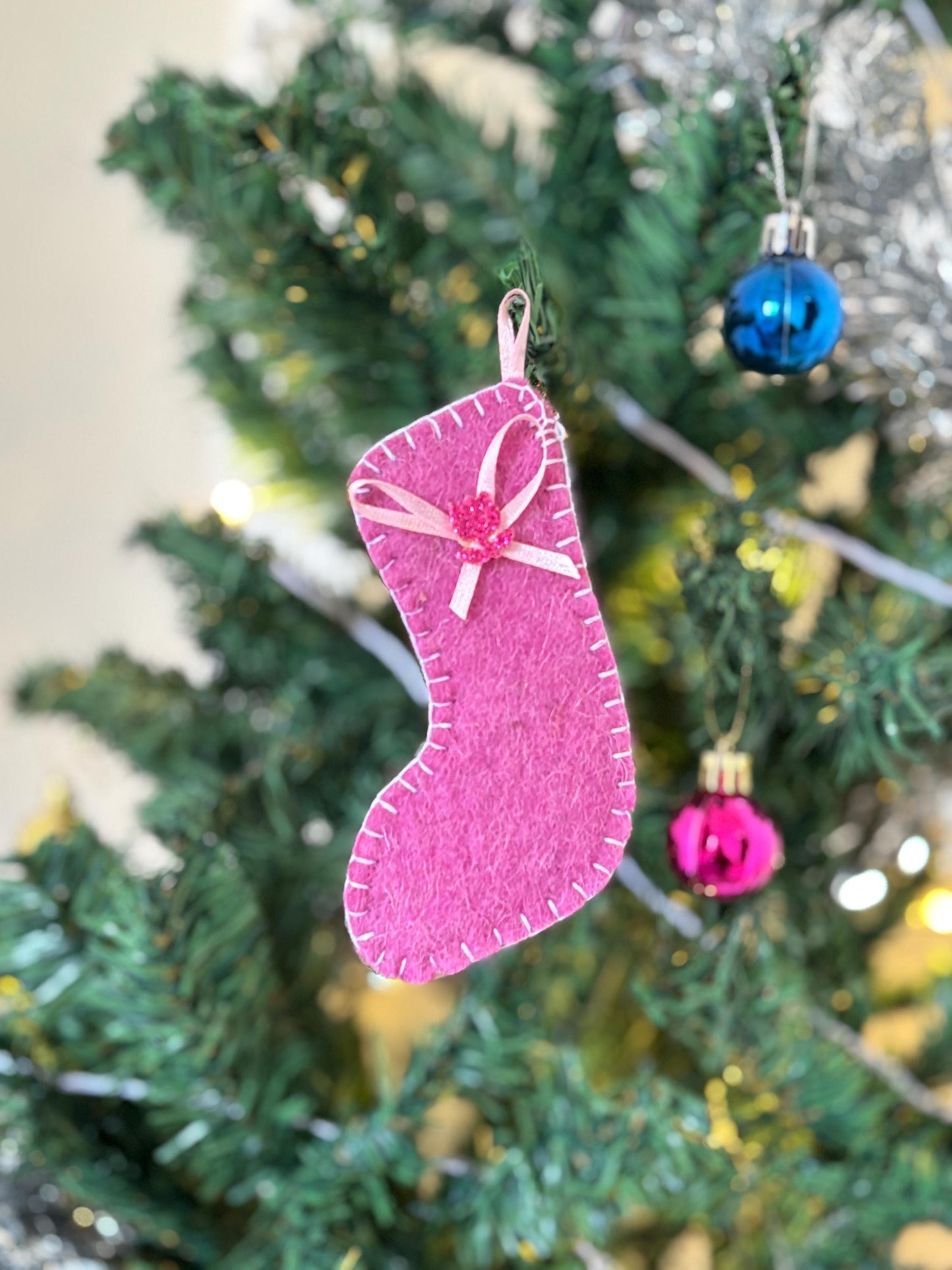 Handmade Felt Christmas Stocking Ornament: Mini Tree Decoration