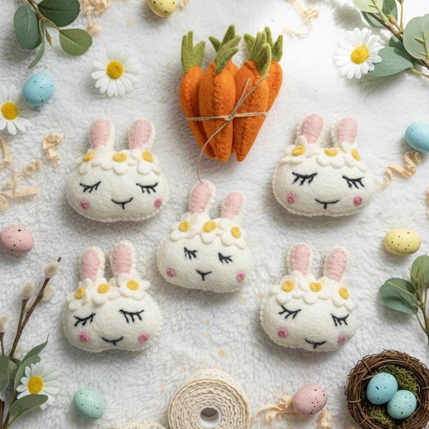 Set of 5 Handmade Wool Felt Carrots – Easter Basket Fillers, Spring Tiered Tray Decor