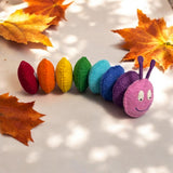 Handmade Wool Felt Caterpillar Toy: Rainbow Color Toddler Plushie