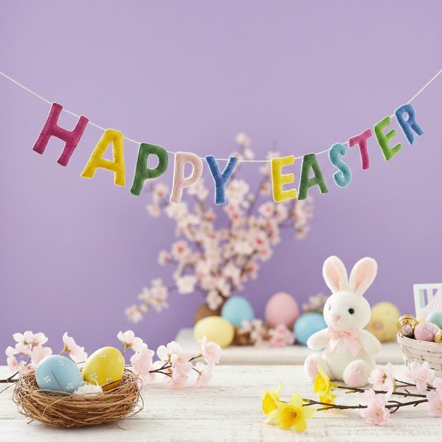 Happy Easter Garland – Handmade Spring Easter Banner – Easter Door Decor, Mantle & Wall Hanging, Easter Gifts