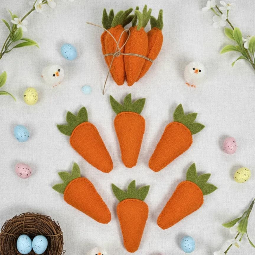 Set of 5 Handmade Wool Felt Carrots – Easter Basket Fillers, Spring Tiered Tray Decor