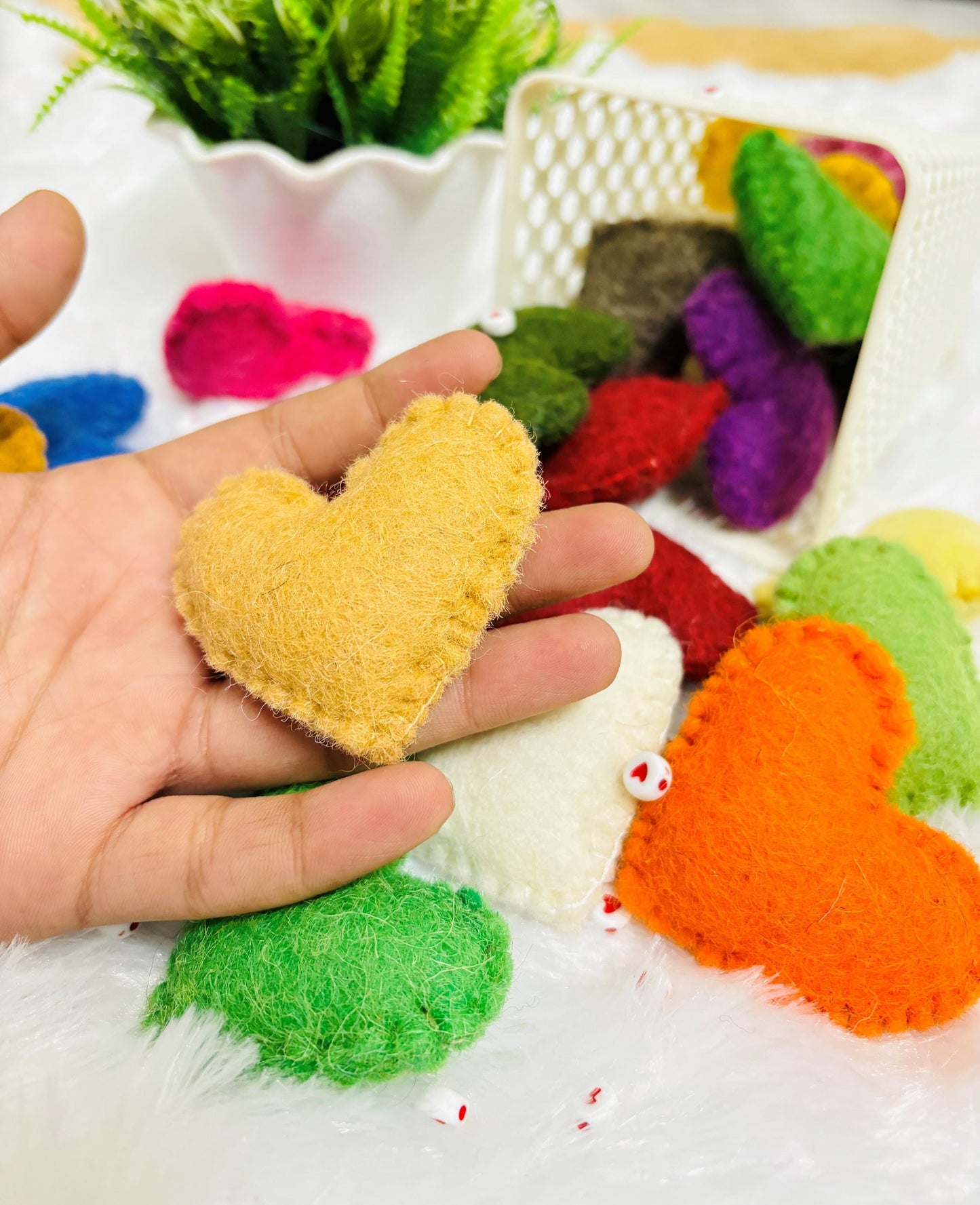 Wool Felt Hearts: 3-Inch Colorful Stuffed DIY Decor