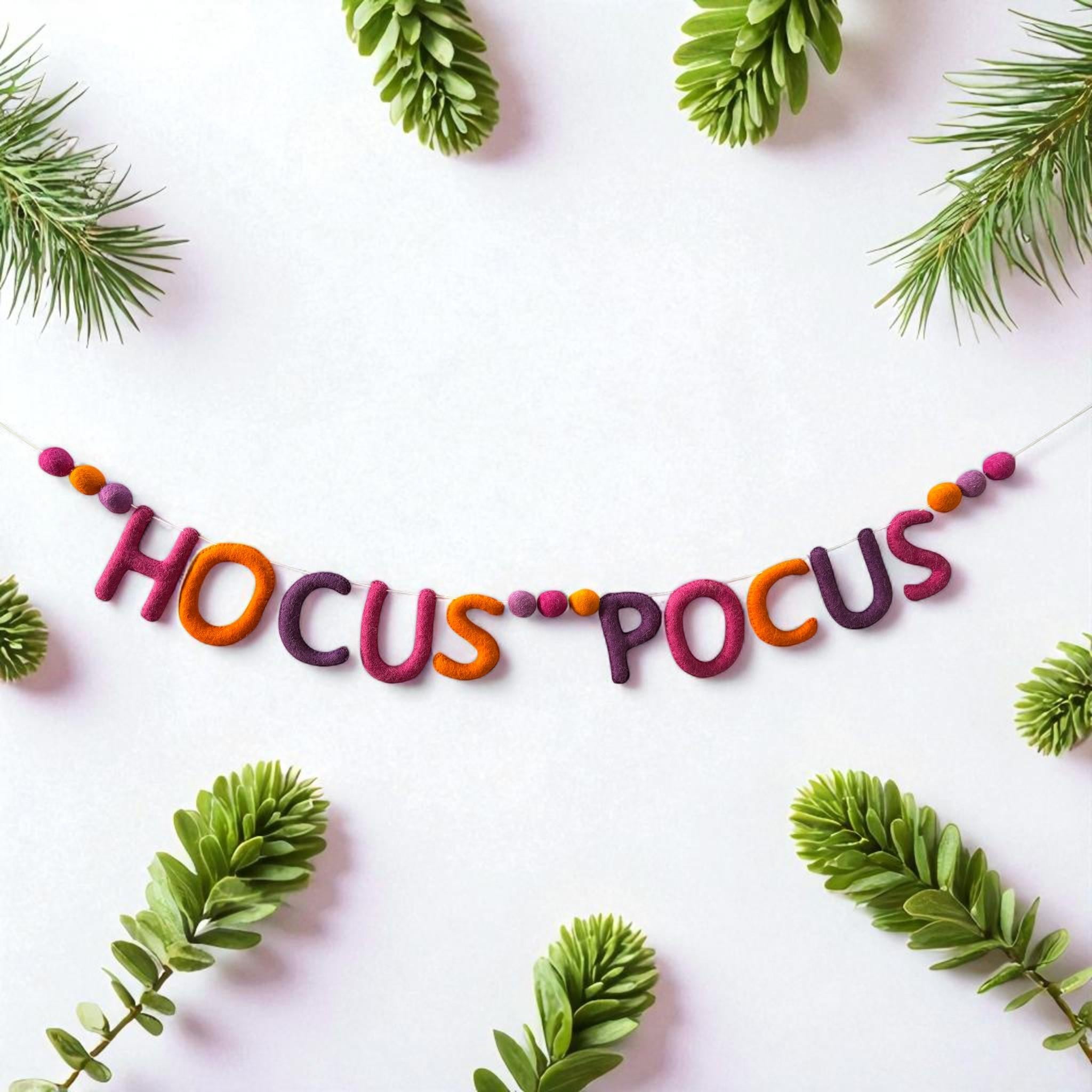 Wool Felt Hocus Pocus Halloween Garland: Pink, Purple, Orange