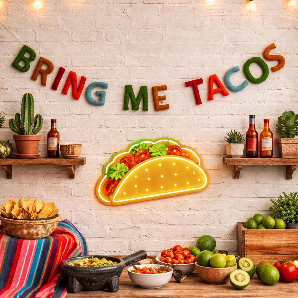 Bring Me Tacos Garland, Fiesta Party Banner, Handmade Felt Garland, Taco Party Decor, Cinco de Mayo Decorations, Mexican Theme Party Sign