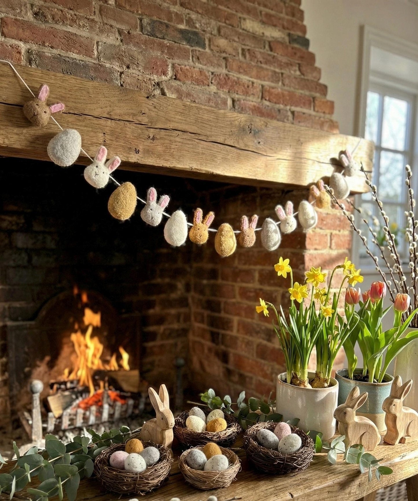 Wool Felt Easter Bunny Garland – Spring Bunny Banner for Easter Decor, Nursery Wall Hanging