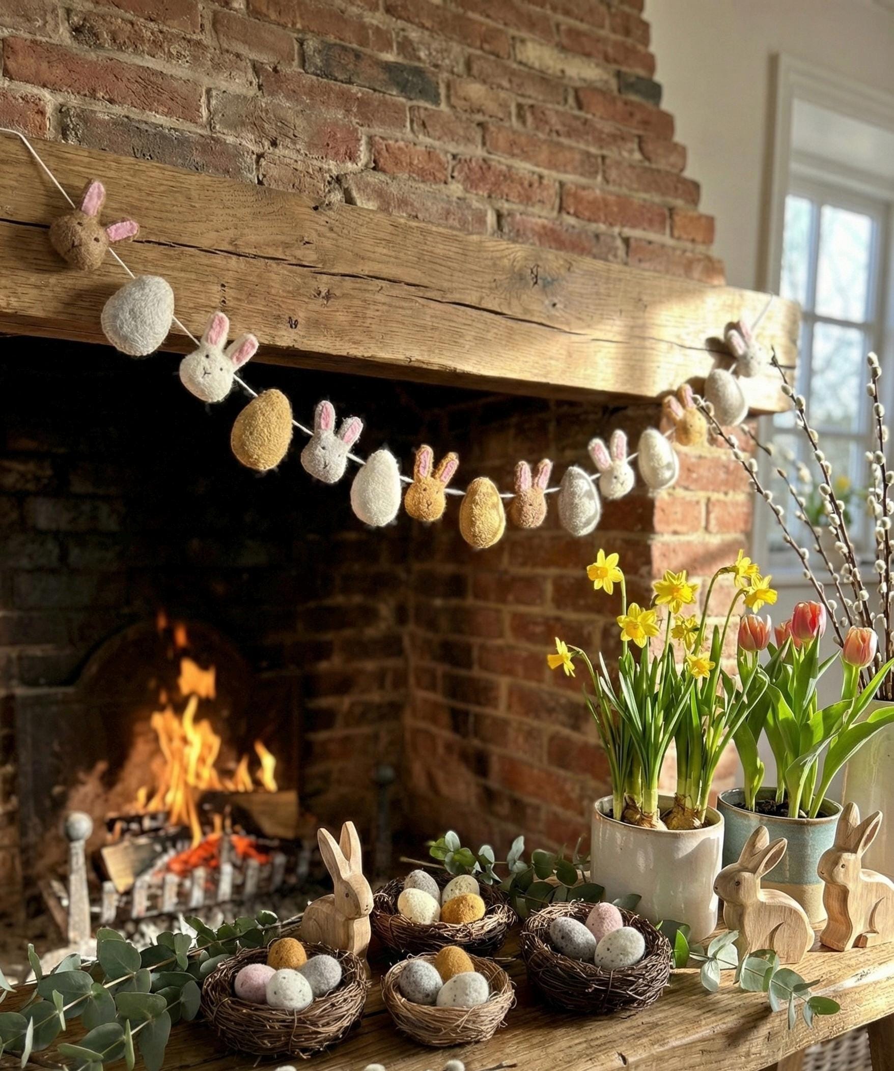 Wool Felt Easter Bunny Garland – Spring Bunny Banner for Easter Decor, Nursery Wall Hanging