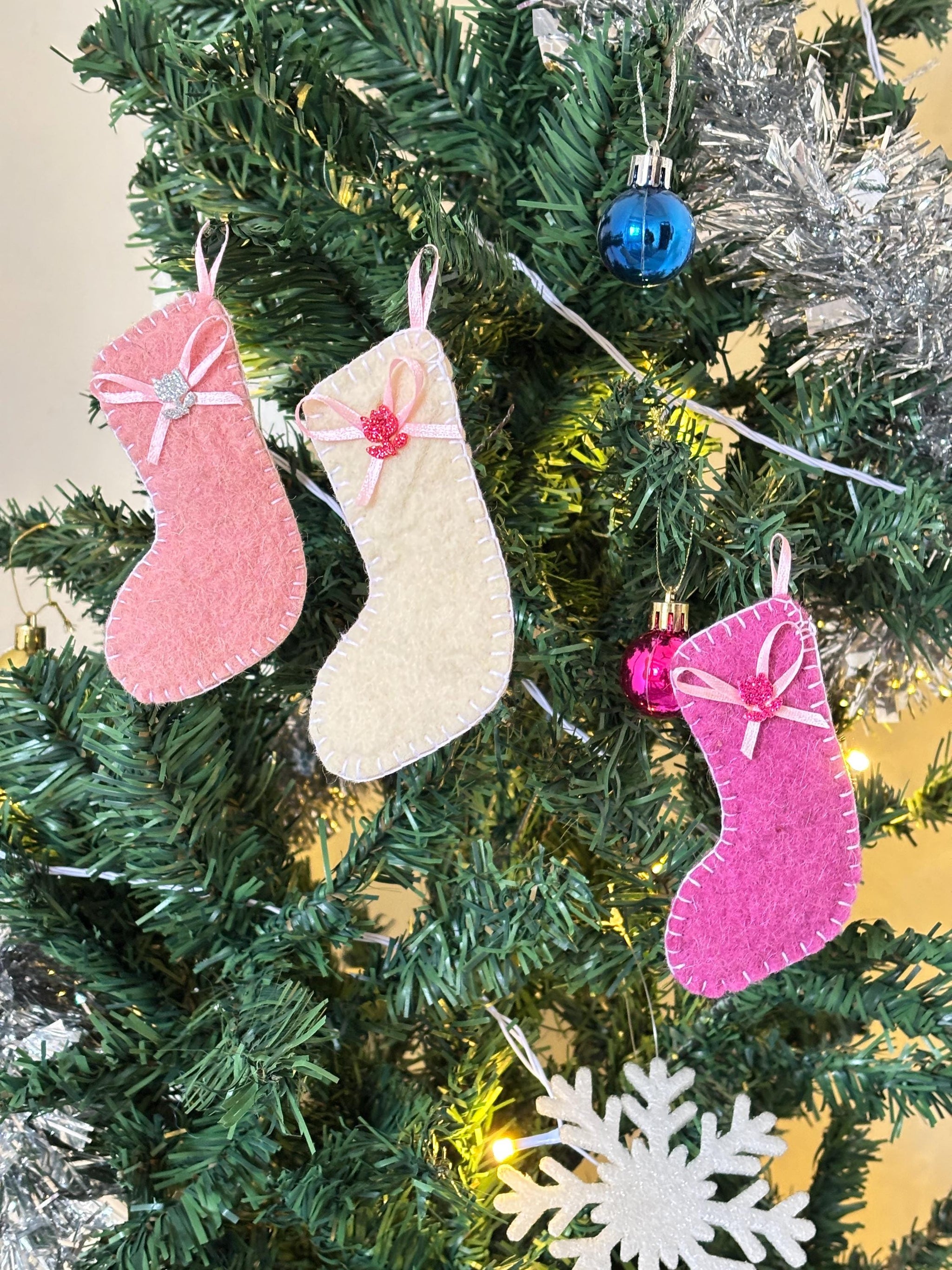 Handmade Felt Christmas Stocking Ornament: Mini Tree Decoration