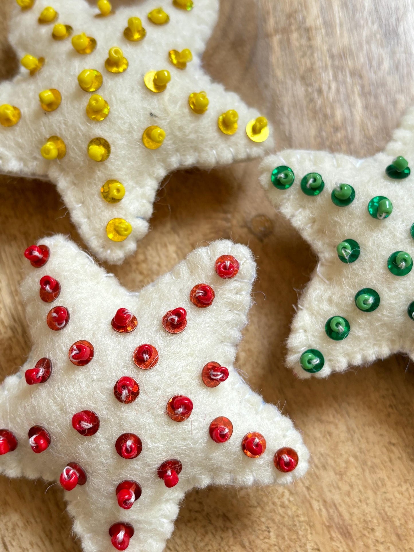 Merino Wool Felt Star Ornament: Hand-stitched Christmas Decor