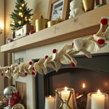 Wool Felt Christmas Garland, Cream Leaves, Red Berries, Handmade