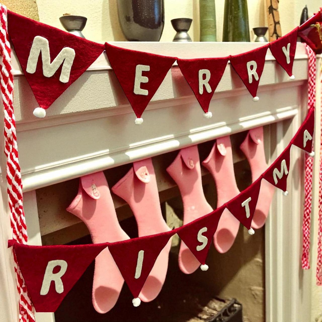 Christmas Garland, Felt Ornament Banner, Winter Mantel Decor, Handmade Holiday Decoration