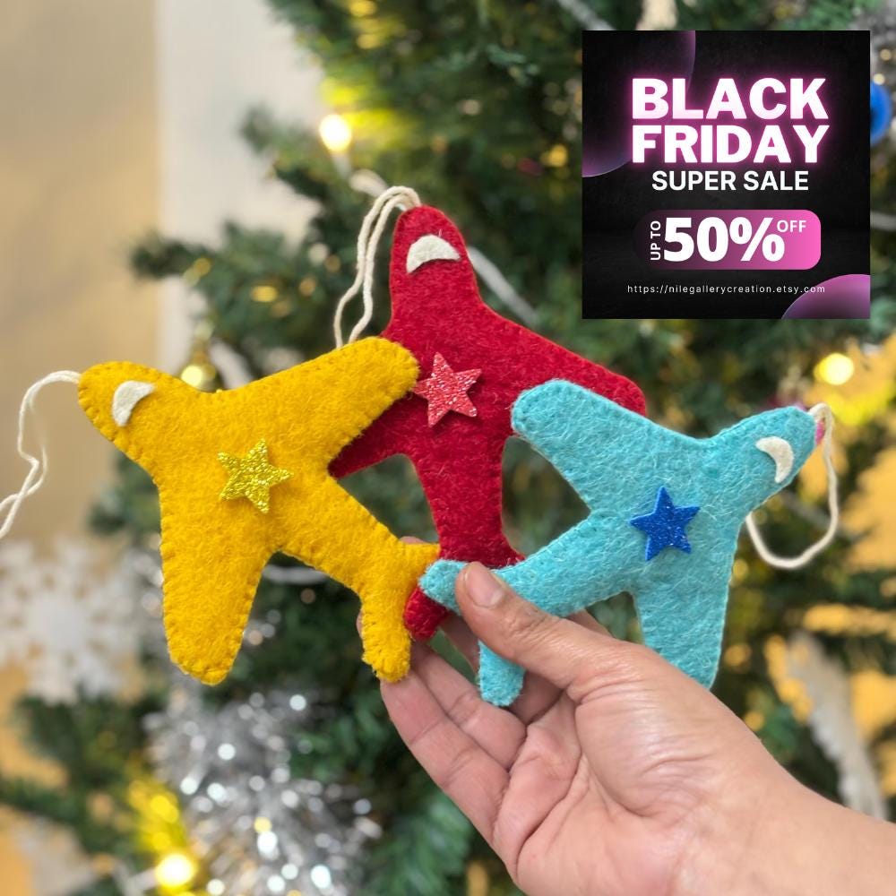 Handmade Felt Plane Christmas Ornaments: Kids Decor (Pack of 3)