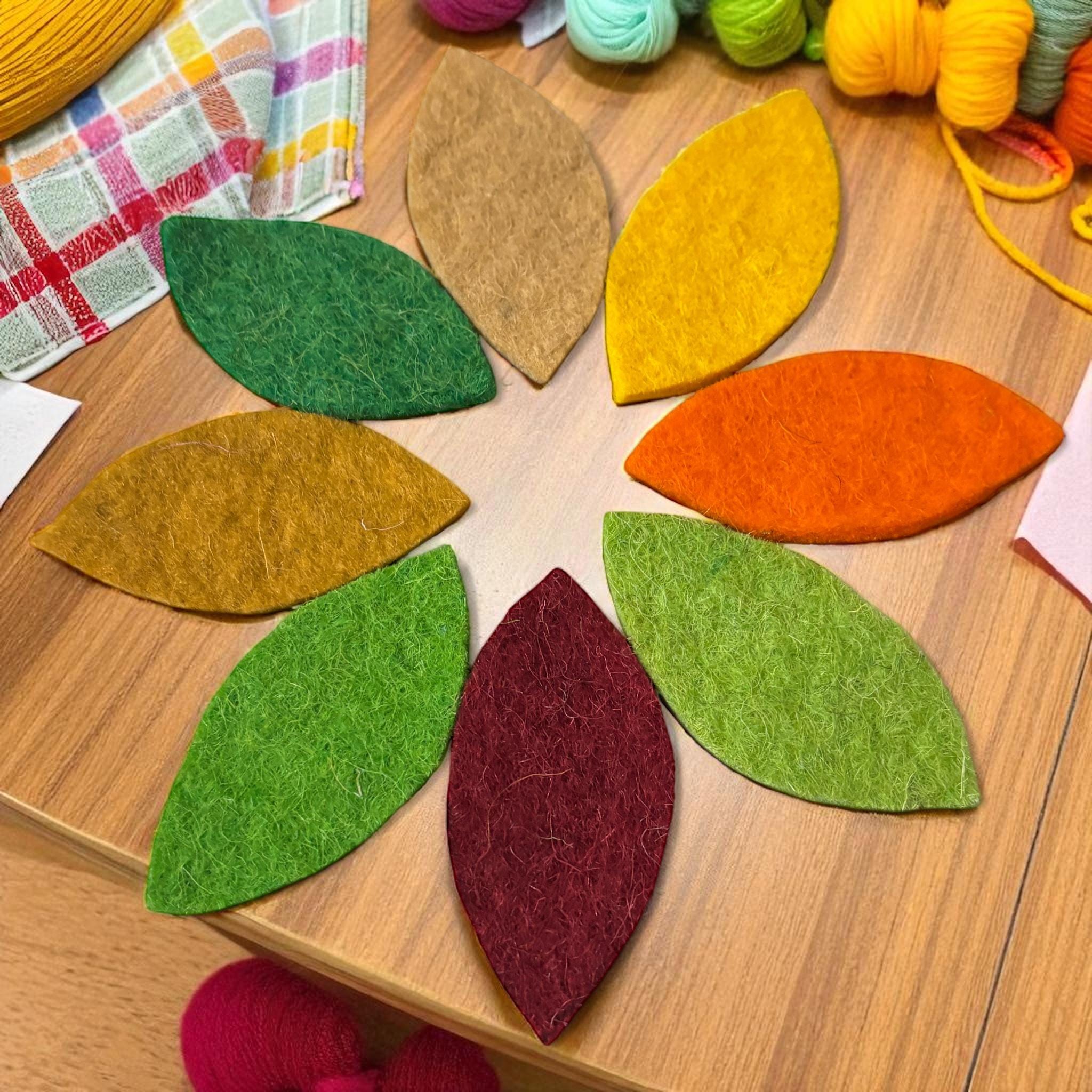 Felt Leaves: Multi-Color Wool Die Cuts, DIY Craft Supplies
