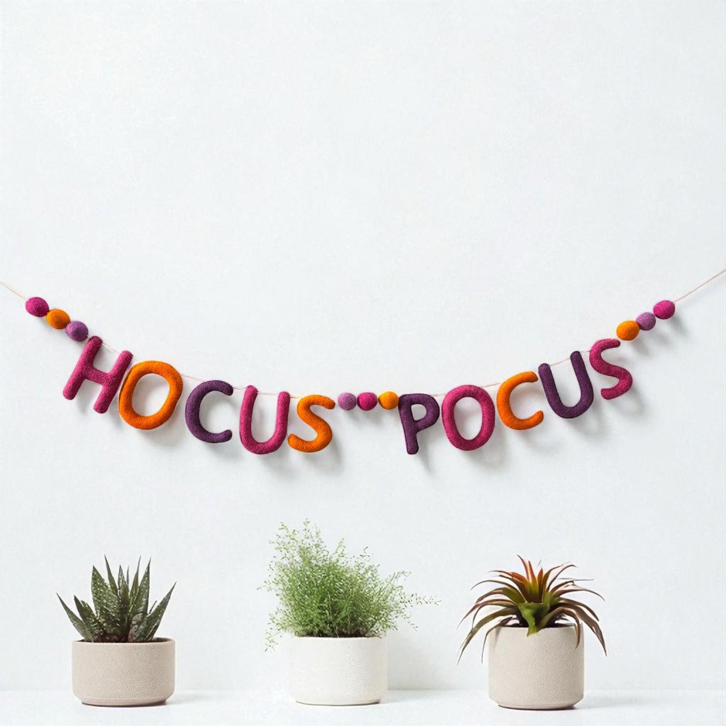Wool Felt Hocus Pocus Halloween Garland: Pink, Purple, Orange