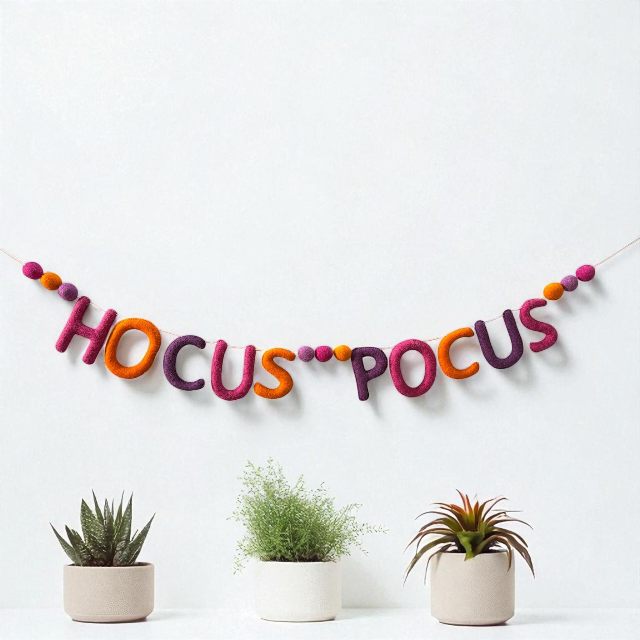 Wool Felt Hocus Pocus Halloween Garland: Pink, Purple, Orange
