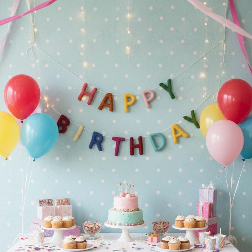 Customised Happy Birthday Banner Garland : Handmade Felt  Kids & Nursery Decor