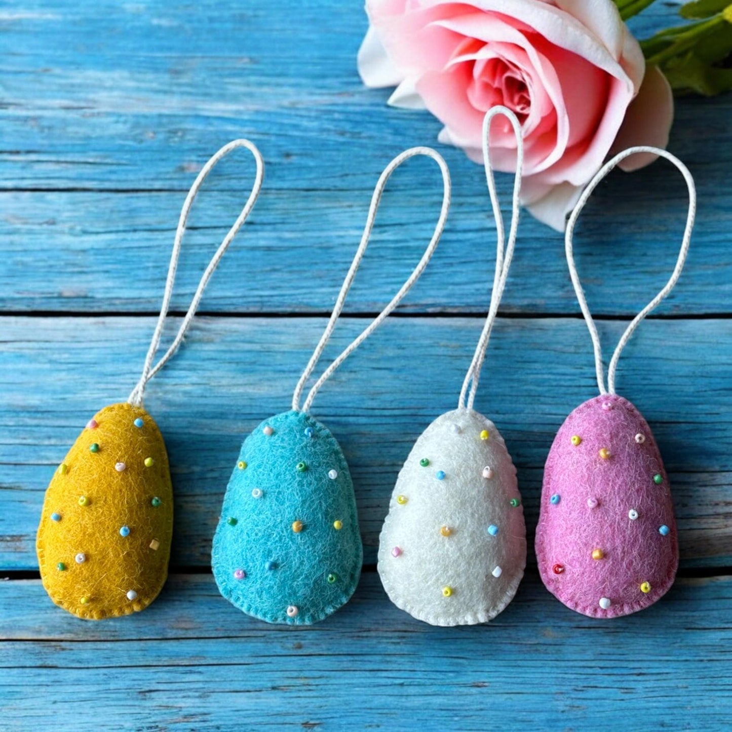 Wool Felt Easter Eggs: Pastel Color Hanging Ornaments/Bowl Fillers For Easter Baskets