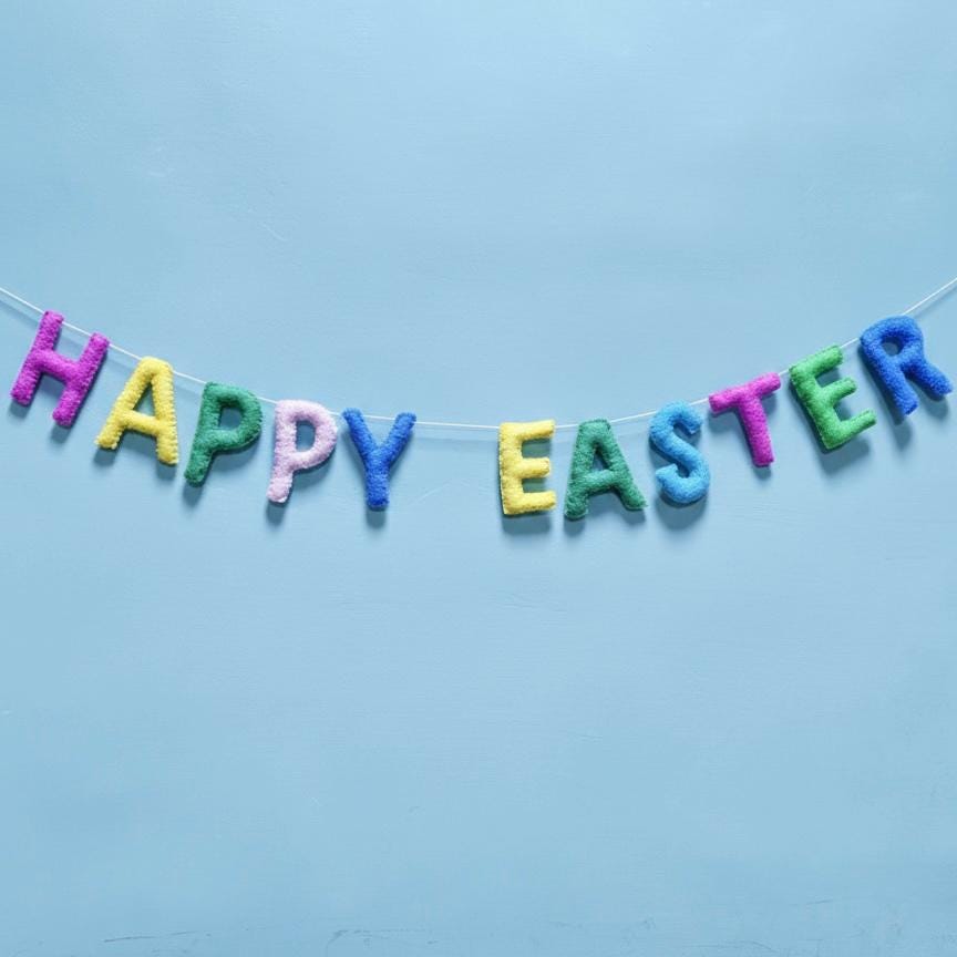 Happy Easter Garland – Handmade Spring Easter Banner – Easter Door Decor, Mantle & Wall Hanging, Easter Gifts