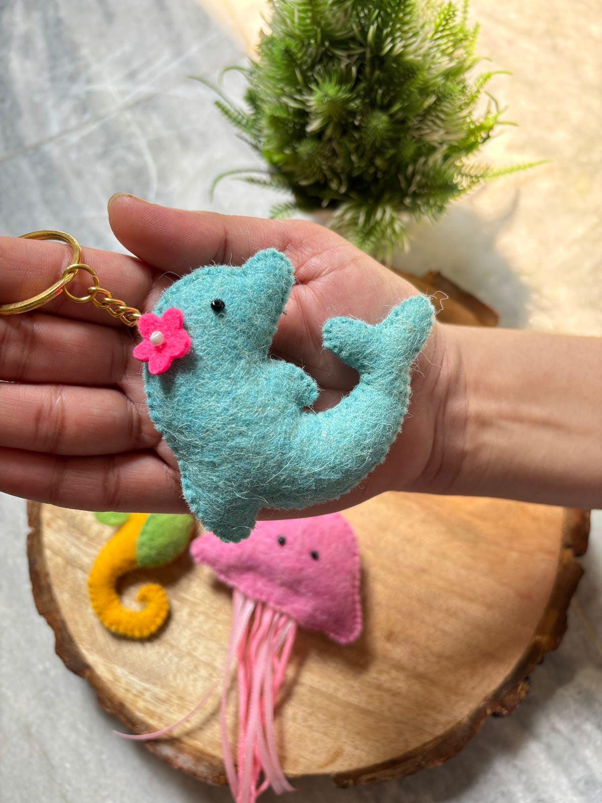 Felt Sea Animal Keychain, Handmade Stuffed Charm