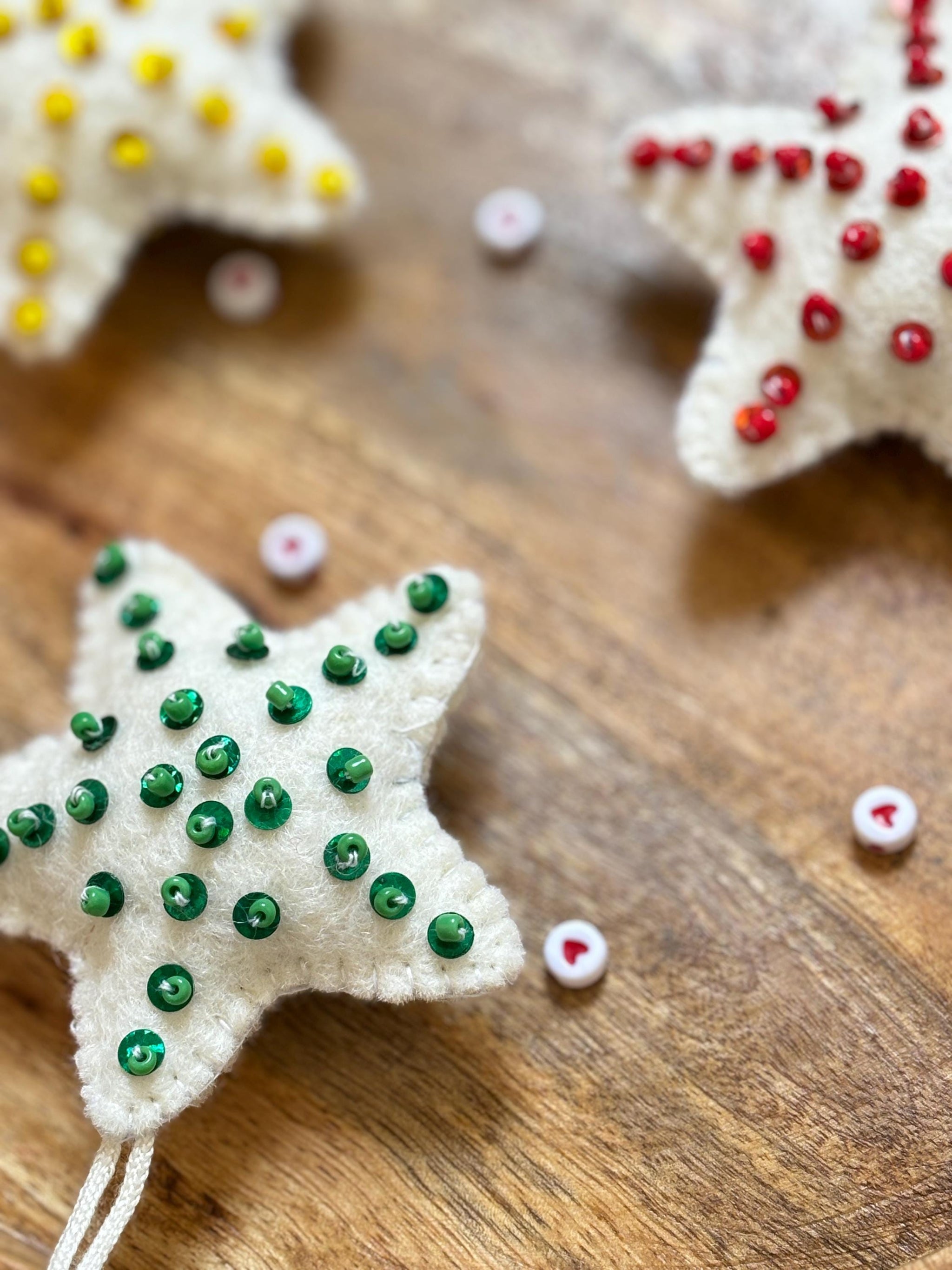 Merino Wool Felt Star Ornament: Hand-stitched Christmas Decor