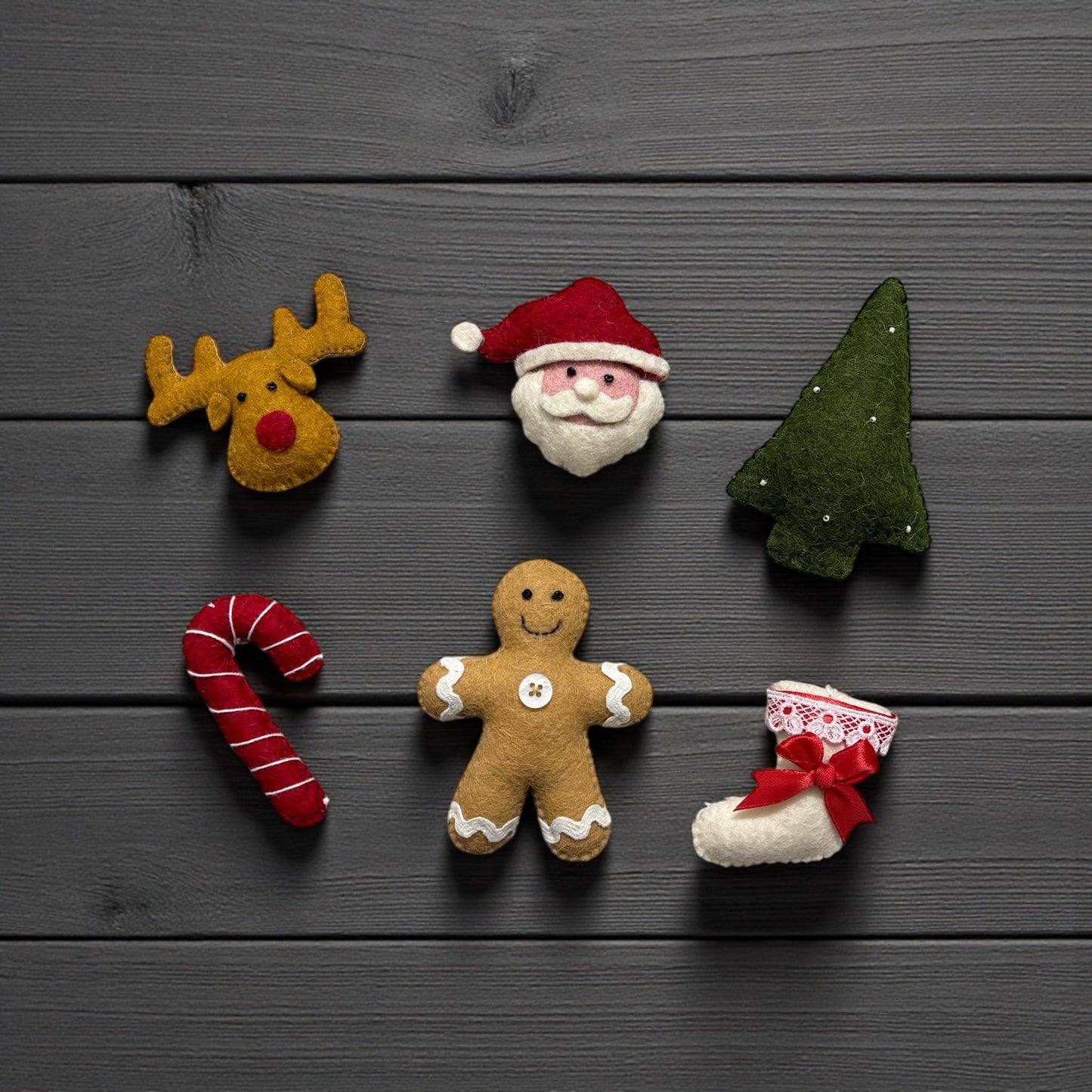 Felt Christmas Ornaments Set – Santa, Gingerbread, Stocking, Reindeer & Candy Cane – Holiday Decor or Bowl Fillers, Best Christmas Gift