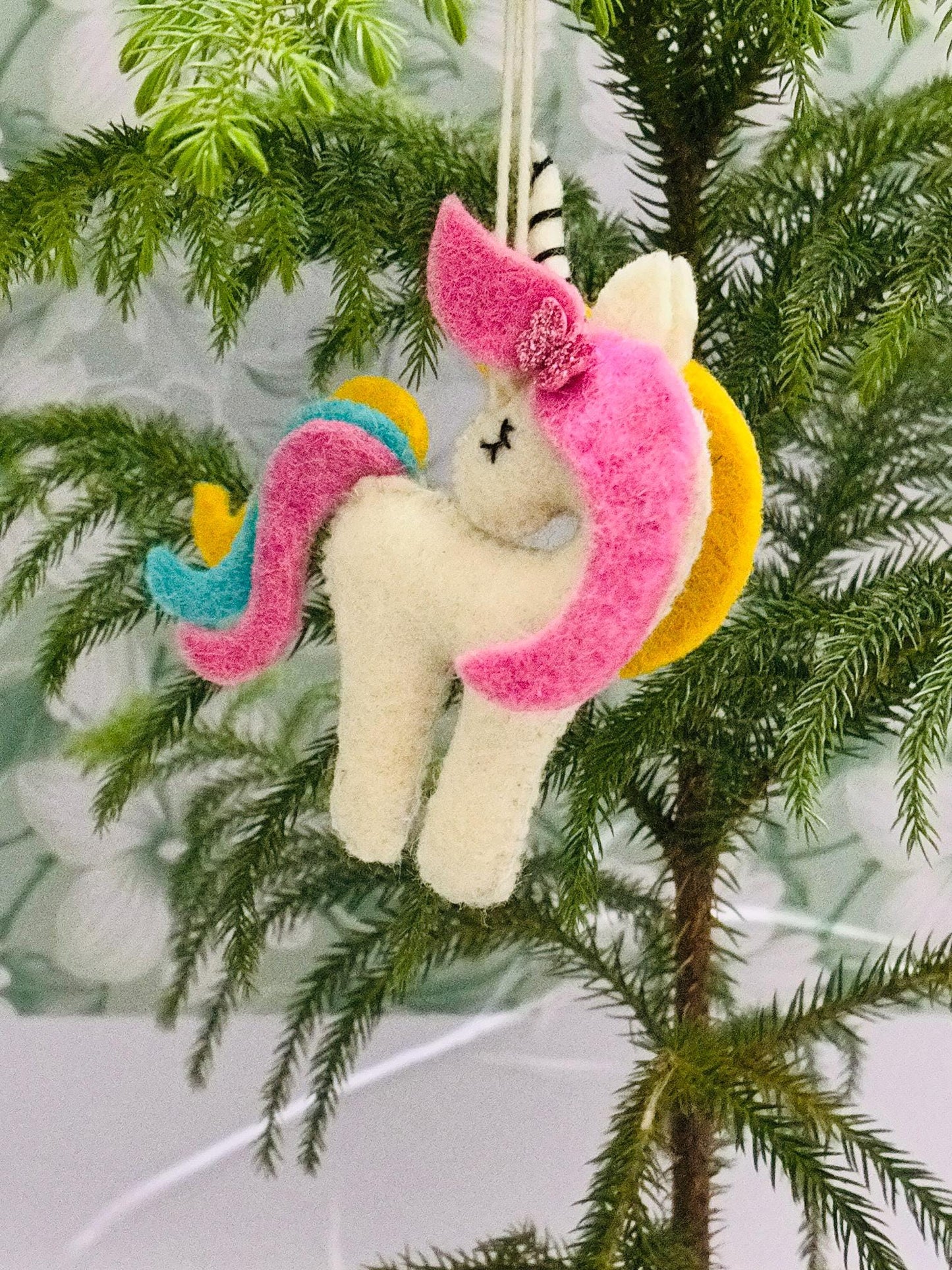 Felt Unicorn Christmas Ornament: Handmade Wool Tree Decoration