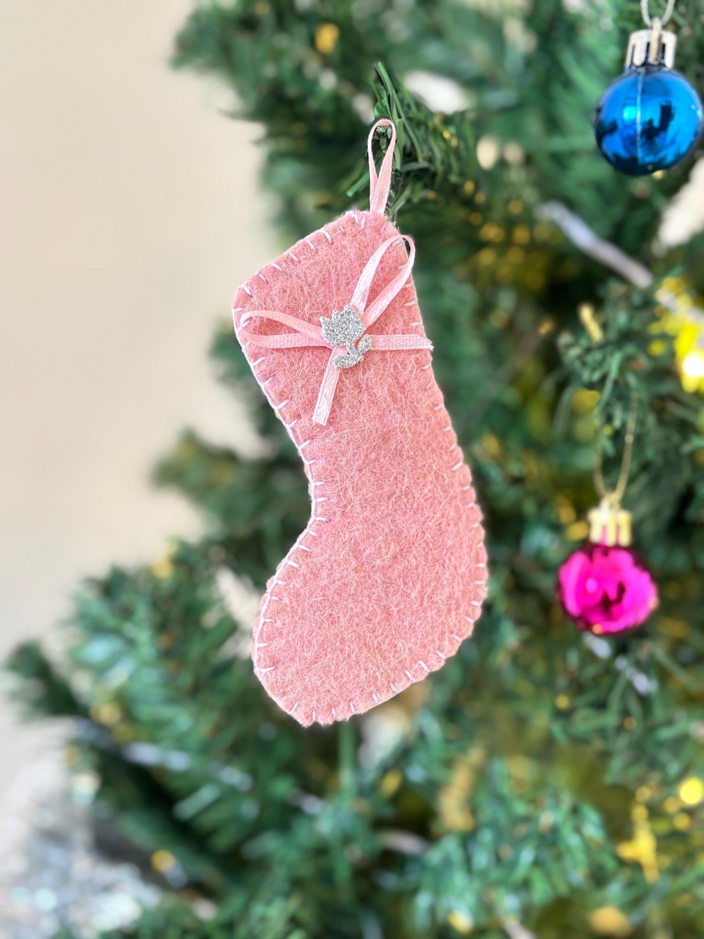 Handmade Felt Christmas Stocking Ornament: Mini Tree Decoration