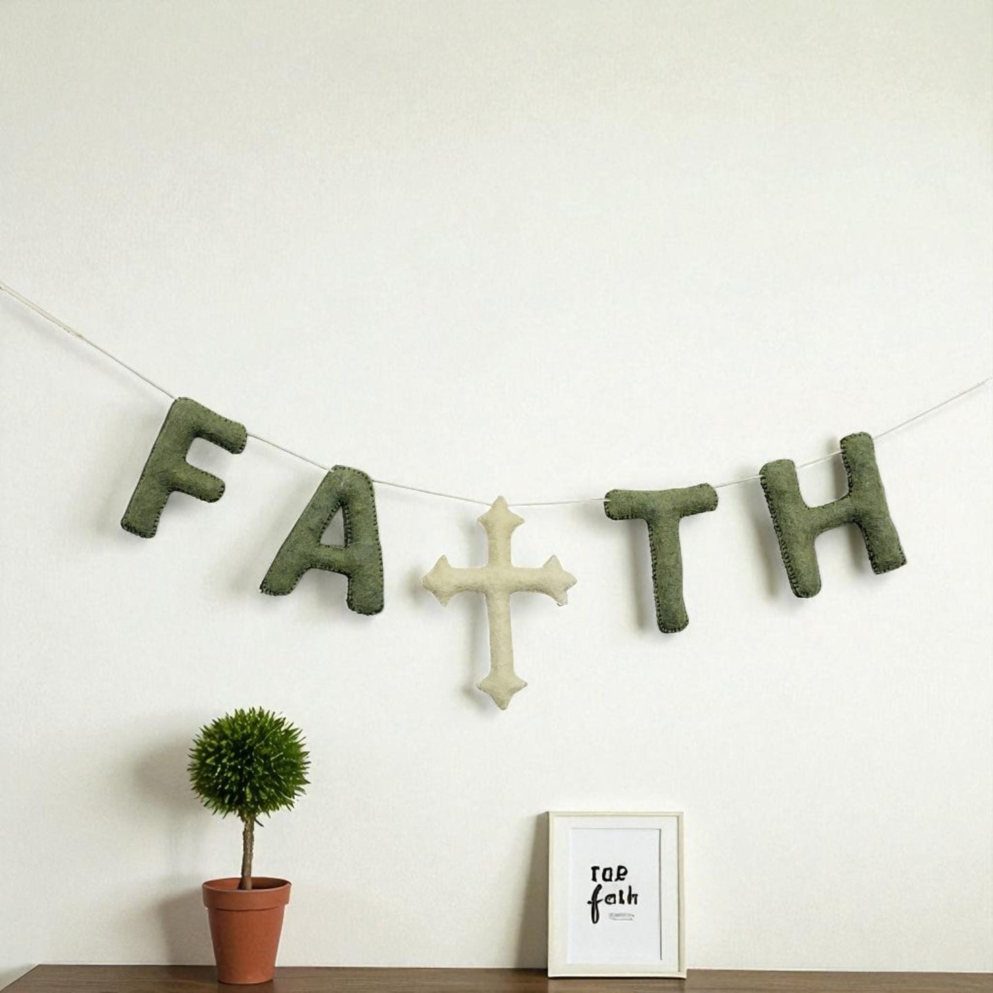 Soft Wool Felt Cross Garland | Nursery Decor, Baby Room Hanging, Baptism & Celebration Decor