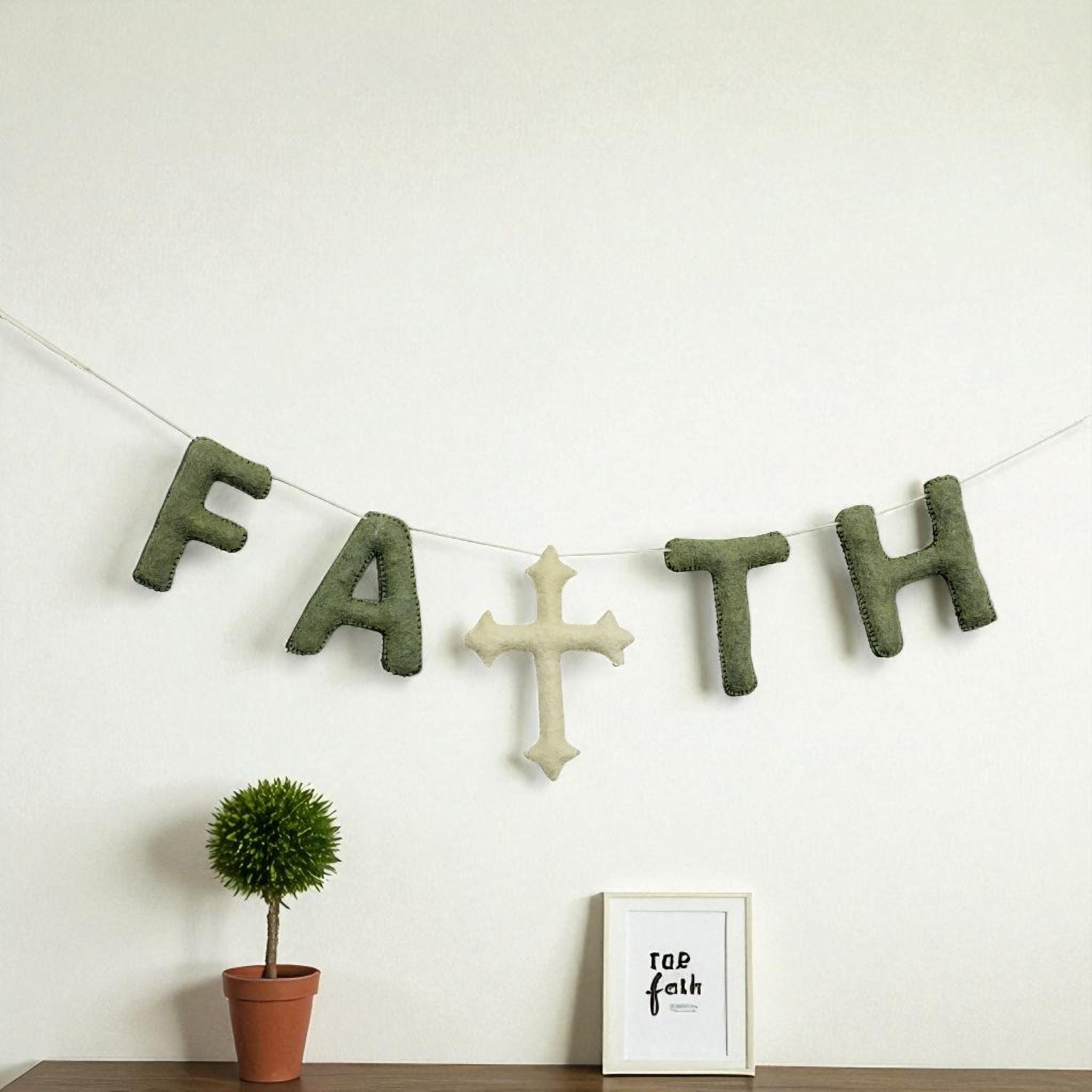 Soft Wool Felt Cross Garland | Nursery Decor, Baby Room Hanging, Baptism & Celebration Decor