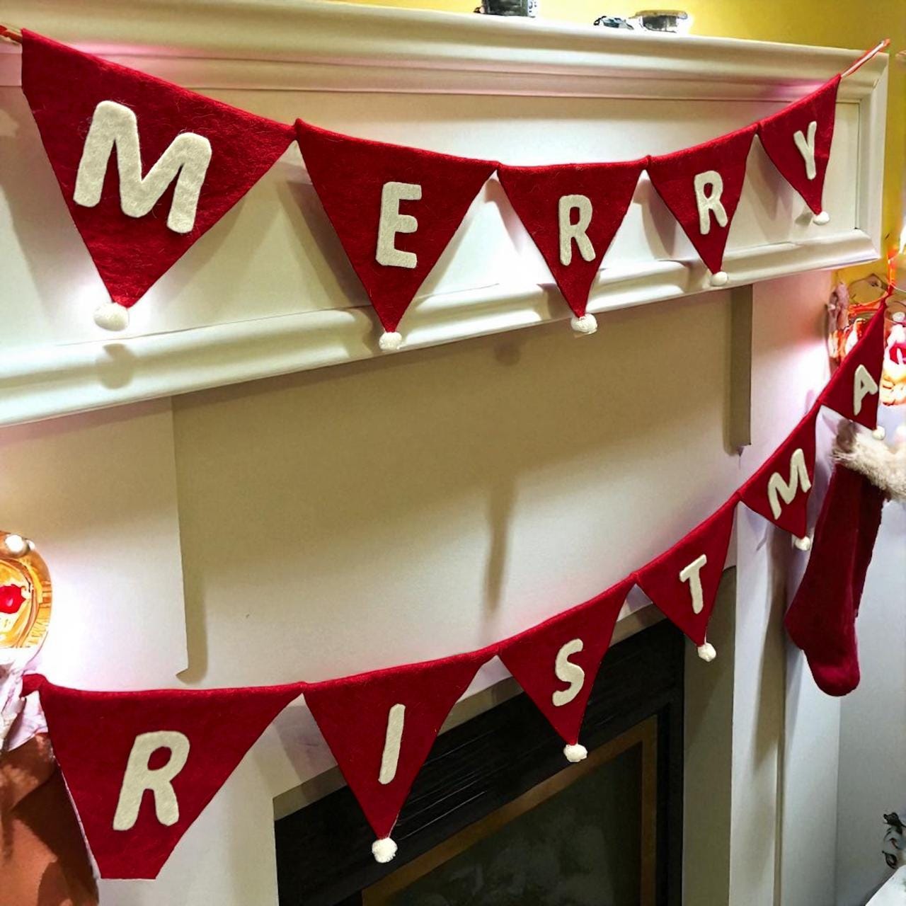 Christmas Garland, Felt Ornament Banner, Winter Mantel Decor, Handmade Holiday Decoration