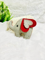 Handmade Wool Felt Elephant Christmas Ornament: Grey & Red Decor