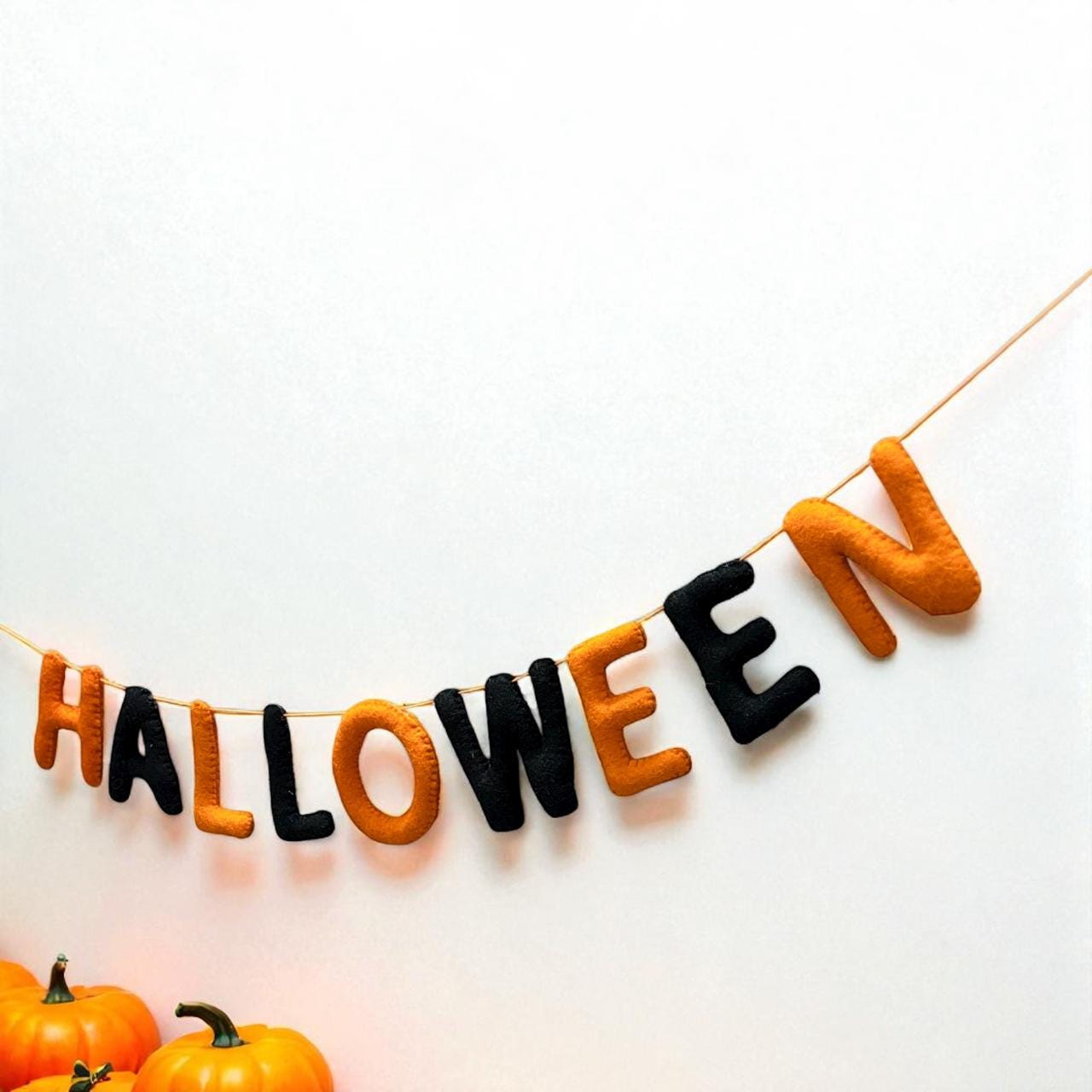 Halloween Garland, Trick or Treat Banner, Spooky Mantel Decor, Pumpkin Ghost Felt Garland
