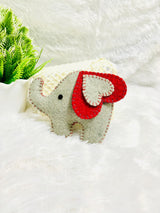 Handmade Wool Felt Elephant Christmas Ornament: Grey & Red Decor