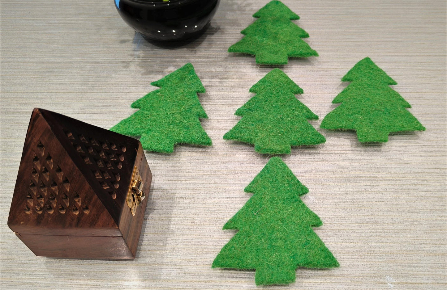 Handmade Wool Felt Christmas Tree Die Cuts: DIY Garland Ornaments, Pack of 5
