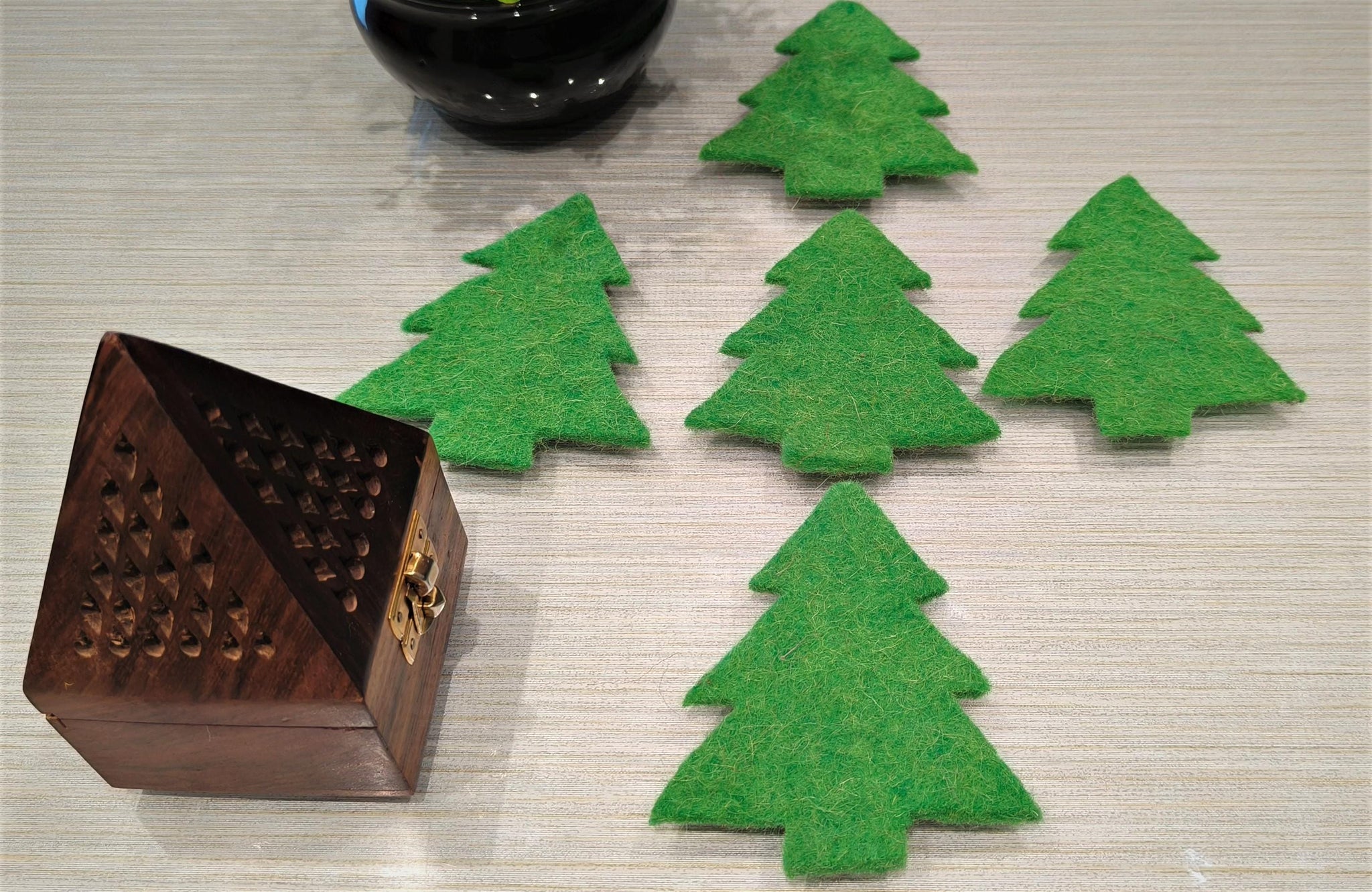 Handmade Wool Felt Christmas Tree Die Cuts: DIY Garland Ornaments, Pack of 5