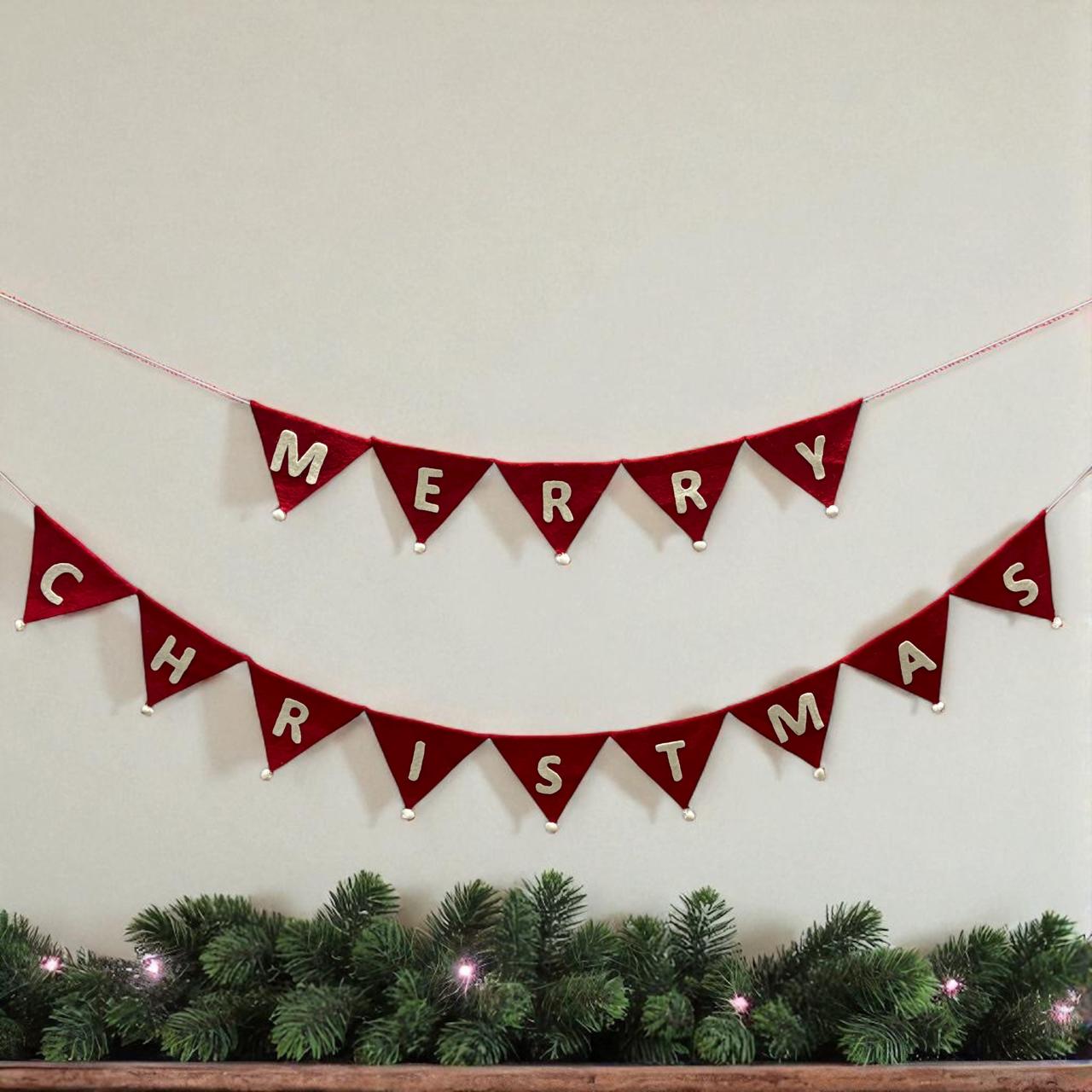 Christmas Garland, Felt Ornament Banner, Winter Mantel Decor, Handmade Holiday Decoration