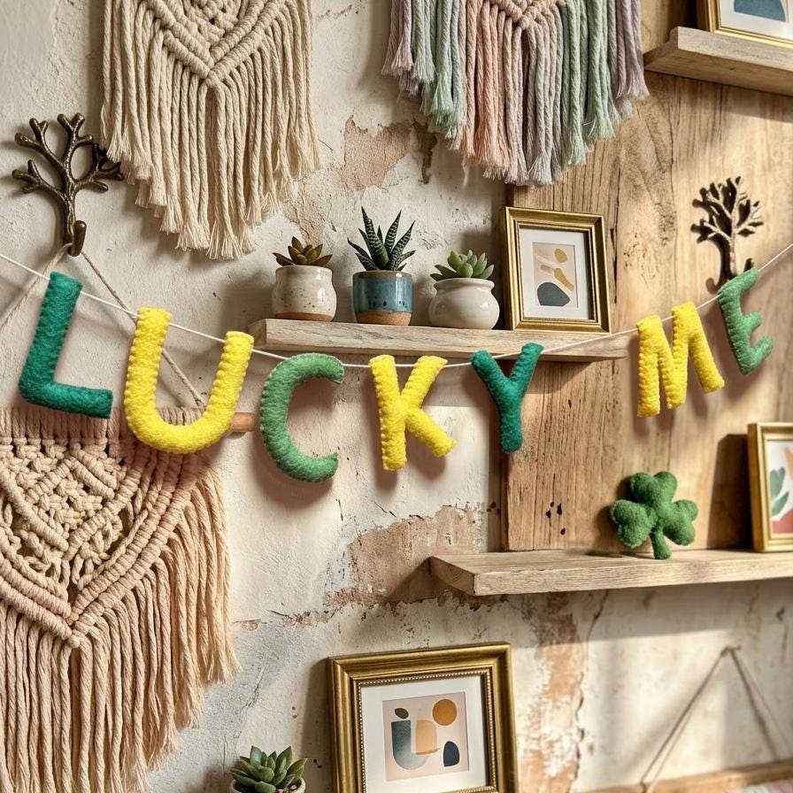 Lucky Me Felt Garland – St Patrick’s Day Irish Holiday Banner – Festive Decor