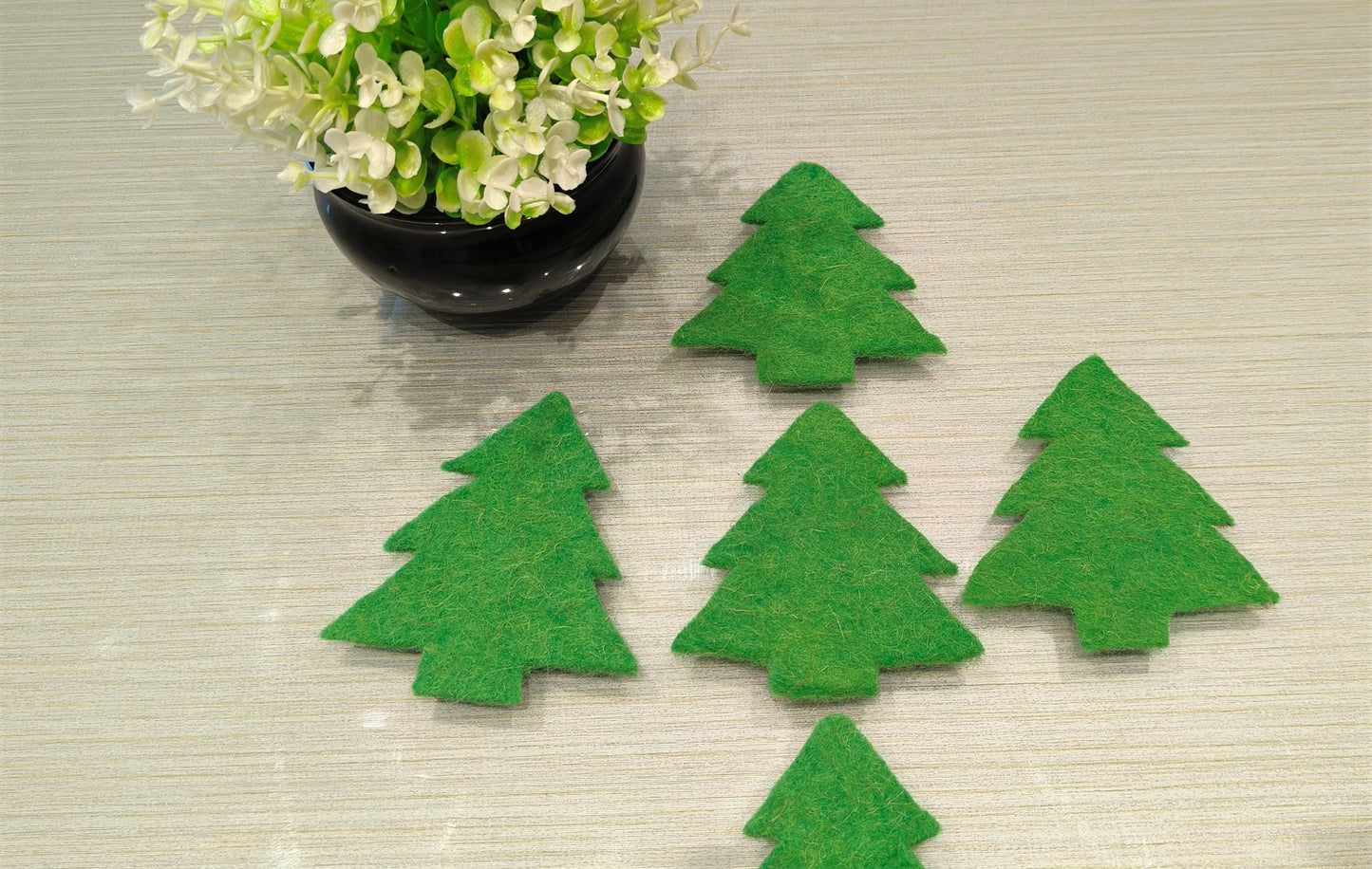 Handmade Wool Felt Christmas Tree Die Cuts: DIY Garland Ornaments, Pack of 5